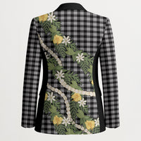 Aloha Puakenikeni Anthurium Pikake Lei Blazer Black Hawaiian Palaka Pattern