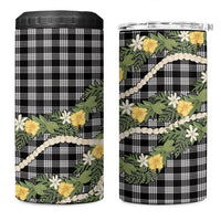 Aloha Puakenikeni Anthurium Pikake Lei 4 in 1 Can Cooler Tumbler Black Hawaiian Palaka Pattern