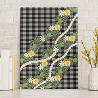 Aloha Puakenikeni Anthurium Pikake Lei Canvas Wall Art Black Hawaiian Palaka Pattern
