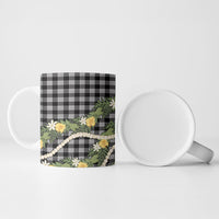 Aloha Puakenikeni Anthurium Pikake Lei Ceramic Mug Black Hawaiian Palaka Pattern