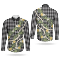 Aloha Puakenikeni Anthurium Pikake Lei Couples Matching Off Shoulder Maxi Dress and Long Sleeve Button Shirt Black Hawaiian Palaka Pattern LT9 - Polynesian Pride