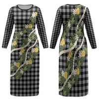 Aloha Puakenikeni Anthurium Pikake Lei Family Matching Long Sleeve Bodycon Dress and Hawaiian Shirt Black Hawaiian Palaka Pattern LT9 Mom's Dress Black - Polynesian Pride