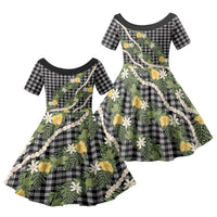 Aloha Puakenikeni Anthurium Pikake Lei Family Matching Long Sleeve Bodycon Dress and Hawaiian Shirt Black Hawaiian Palaka Pattern LT9 Daughter's Dress Black - Polynesian Pride