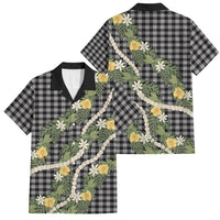 Aloha Puakenikeni Anthurium Pikake Lei Family Matching Off The Shoulder Long Sleeve Dress and Hawaiian Shirt Black Hawaiian Palaka Pattern LT9 Dad's Shirt - Short Sleeve Black - Polynesian Pride