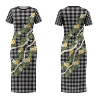 Aloha Puakenikeni Anthurium Pikake Lei Family Matching Short Sleeve Bodycon Dress and Hawaiian Shirt Black Hawaiian Palaka Pattern LT9 Mom's Dress Black - Polynesian Pride
