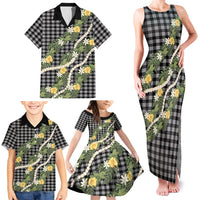 Aloha Puakenikeni Anthurium Pikake Lei Family Matching Tank Maxi Dress and Hawaiian Shirt Black Hawaiian Palaka Pattern