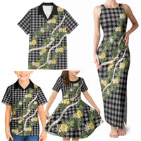 Aloha Puakenikeni Anthurium Pikake Lei Family Matching Tank Maxi Dress and Hawaiian Shirt Black Hawaiian Palaka Pattern LT9 - Polynesian Pride