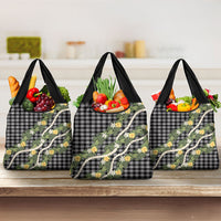 Aloha Puakenikeni Anthurium Pikake Lei Grocery Bag Black Hawaiian Palaka Pattern