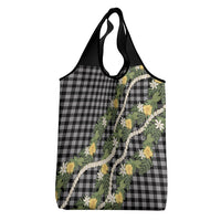 Aloha Puakenikeni Anthurium Pikake Lei Grocery Bag Black Hawaiian Palaka Pattern