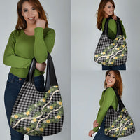 Aloha Puakenikeni Anthurium Pikake Lei Grocery Bag Black Hawaiian Palaka Pattern