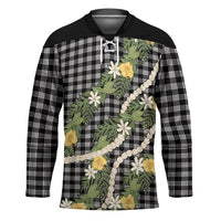Aloha Puakenikeni Anthurium Pikake Lei Hockey Jersey Black Hawaiian Palaka Pattern