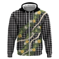 Aloha Puakenikeni Anthurium Pikake Lei Hoodie Black Hawaiian Palaka Pattern LT9 Zip Hoodie Black - Polynesian Pride