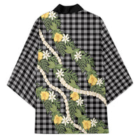 Aloha Puakenikeni Anthurium Pikake Lei Kimono Black Hawaiian Palaka Pattern