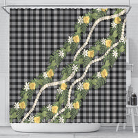 Aloha Puakenikeni Anthurium Pikake Lei Shower Curtain Black Hawaiian Palaka Pattern