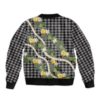 Aloha Puakenikeni Anthurium Pikake Lei Sleeve Zip Bomber Jacket Black Hawaiian Palaka Pattern