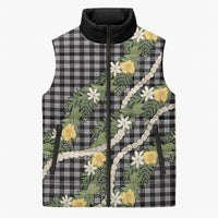 Aloha Puakenikeni Anthurium Pikake Lei Sleeveless Puffer Jacket Black Hawaiian Palaka Pattern