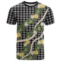 Aloha Puakenikeni Anthurium Pikake Lei T Shirt Black Hawaiian Palaka Pattern