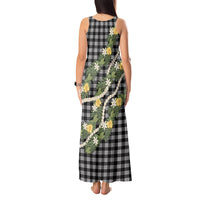 Aloha Puakenikeni Anthurium Pikake Lei Tank Maxi Dress Black Hawaiian Palaka Pattern