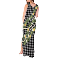 Aloha Puakenikeni Anthurium Pikake Lei Tank Maxi Dress Black Hawaiian Palaka Pattern