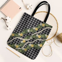 Aloha Puakenikeni Anthurium Pikake Lei Tote Bag Black Hawaiian Palaka Pattern