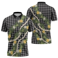 Aloha Puakenikeni Anthurium Pikake Lei Zipper Polo Shirt Black Hawaiian Palaka Pattern
