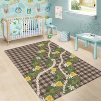 Aloha Puakenikeni Anthurium Pikake Lei Area Rug Chocolate Hawaiian Palaka Pattern