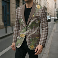 Aloha Puakenikeni Anthurium Pikake Lei Blazer Chocolate Hawaiian Palaka Pattern