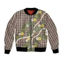Aloha Puakenikeni Anthurium Pikake Lei Bomber Jacket Chocolate Hawaiian Palaka Pattern