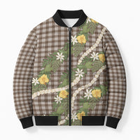 Aloha Puakenikeni Anthurium Pikake Lei Bomber Puffer Jacket Chocolate Hawaiian Palaka Pattern