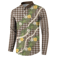 Aloha Puakenikeni Anthurium Pikake Lei Button Sweatshirt Chocolate Hawaiian Palaka Pattern