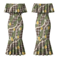 Aloha Puakenikeni Anthurium Pikake Lei Family Matching Mermaid Dress and Hawaiian Shirt Chocolate Hawaiian Palaka Pattern LT9 Mom's Dress Chocolate - Polynesian Pride