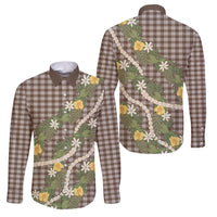 Aloha Puakenikeni Anthurium Pikake Lei Family Matching Summer Maxi Dress and Hawaiian Shirt Chocolate Hawaiian Palaka Pattern LT9 Dad's Shirt - Long Sleeve Chocolate - Polynesian Pride