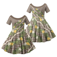 Aloha Puakenikeni Anthurium Pikake Lei Family Matching Tank Maxi Dress and Hawaiian Shirt Chocolate Hawaiian Palaka Pattern LT9 Daughter's Dress Chocolate - Polynesian Pride