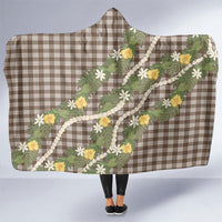 Aloha Puakenikeni Anthurium Pikake Lei Hooded Blanket Chocolate Hawaiian Palaka Pattern
