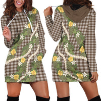 Aloha Puakenikeni Anthurium Pikake Lei Hoodie Dress Chocolate Hawaiian Palaka Pattern