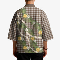 Aloha Puakenikeni Anthurium Pikake Lei Kimono Chocolate Hawaiian Palaka Pattern