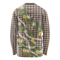 Aloha Puakenikeni Anthurium Pikake Lei Long Sleeve Shirt Chocolate Hawaiian Palaka Pattern