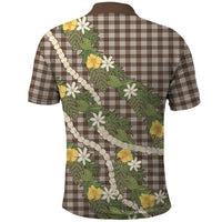 Aloha Puakenikeni Anthurium Pikake Lei Polo Shirt Chocolate Hawaiian Palaka Pattern