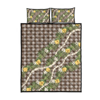 Aloha Puakenikeni Anthurium Pikake Lei Quilt Bed Set Chocolate Hawaiian Palaka Pattern