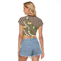 Aloha Puakenikeni Anthurium Pikake Lei Raglan Cropped T Shirt Chocolate Hawaiian Palaka Pattern