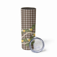 Aloha Puakenikeni Anthurium Pikake Lei Skinny Tumbler Chocolate Hawaiian Palaka Pattern