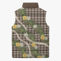 Aloha Puakenikeni Anthurium Pikake Lei Sleeveless Puffer Jacket Chocolate Hawaiian Palaka Pattern