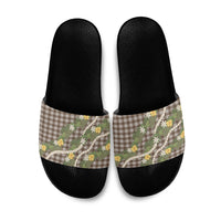 Aloha Puakenikeni Anthurium Pikake Lei Slide Sandals Chocolate Hawaiian Palaka Pattern
