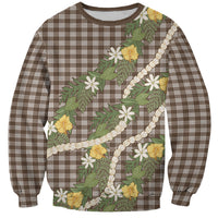 Aloha Puakenikeni Anthurium Pikake Lei Sweatshirt Chocolate Hawaiian Palaka Pattern