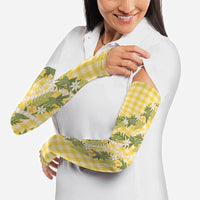 Aloha Puakenikeni Anthurium Pikake Lei Arm Sleeves Gold Hawaiian Palaka Pattern