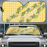 Aloha Puakenikeni Anthurium Pikake Lei Auto Sun Shade Gold Hawaiian Palaka Pattern