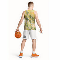 Aloha Puakenikeni Anthurium Pikake Lei Basketball Jersey Gold Hawaiian Palaka Pattern