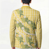 Aloha Puakenikeni Anthurium Pikake Lei Blazer Gold Hawaiian Palaka Pattern