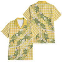 Aloha Puakenikeni Anthurium Pikake Lei Family Matching Mermaid Dress and Hawaiian Shirt Gold Hawaiian Palaka Pattern LT9 Dad's Shirt - Short Sleeve Gold - Polynesian Pride