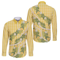 Aloha Puakenikeni Anthurium Pikake Lei Family Matching Short Sleeve Bodycon Dress and Hawaiian Shirt Gold Hawaiian Palaka Pattern LT9 Dad's Shirt - Long Sleeve Gold - Polynesian Pride
